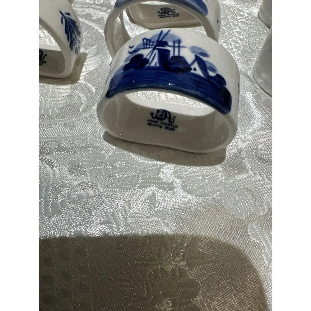 Vintage Blue Elseva Delft Napkin Rings, Set of 6